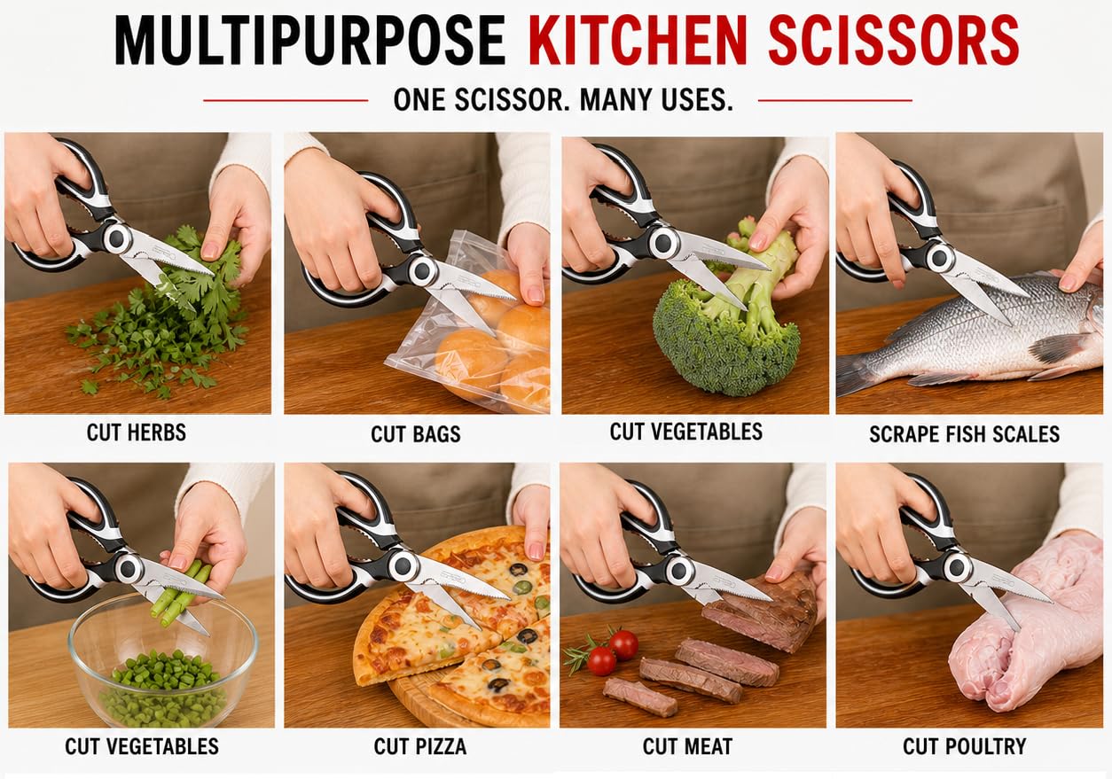 ✂️ Multipurpose Heavy-Duty Kitchen Scissors | Premium Stainless Steel Shears 🥩🥦