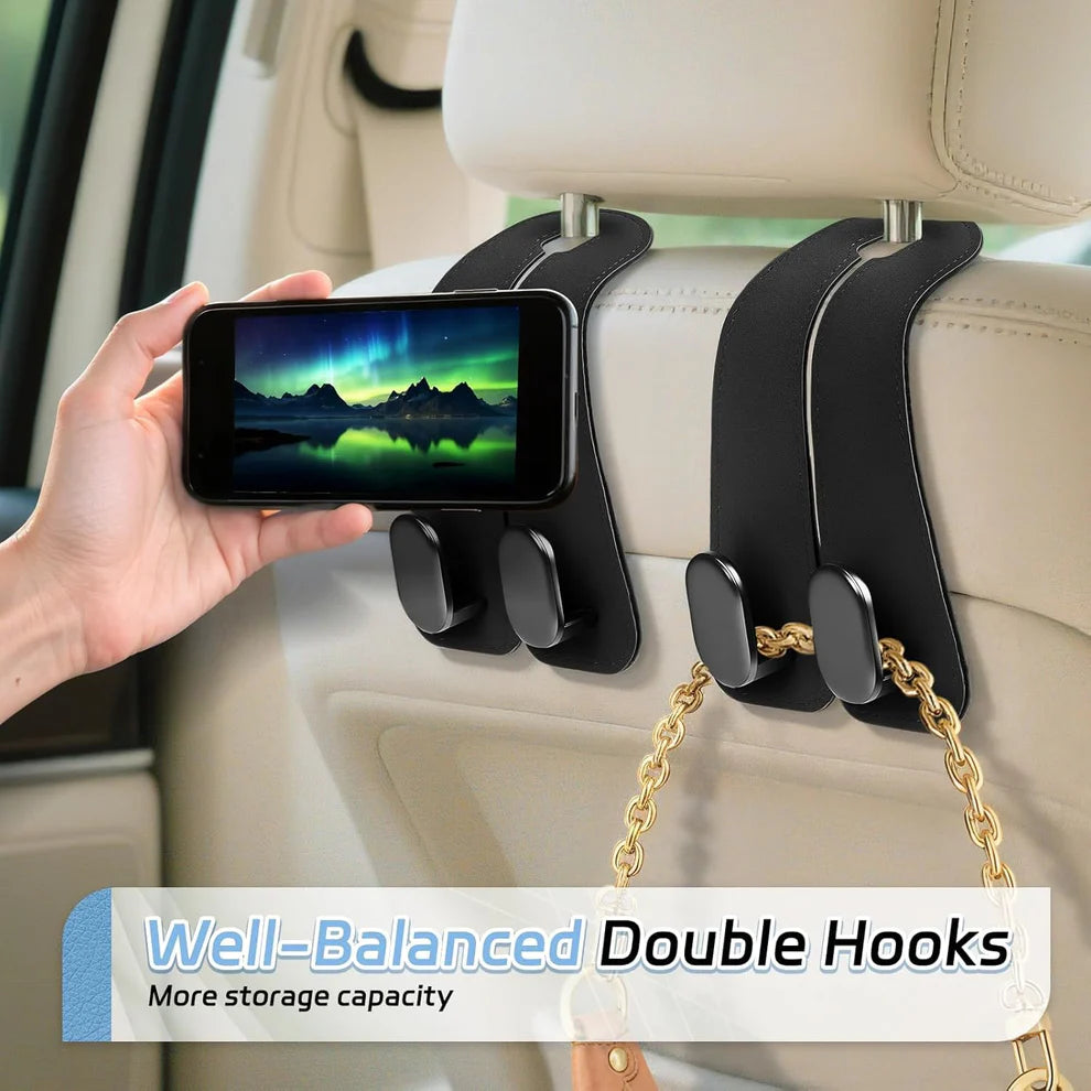 Premium Leather Car Seat Hooks – Stylish Car Organizer (Pack of 2)