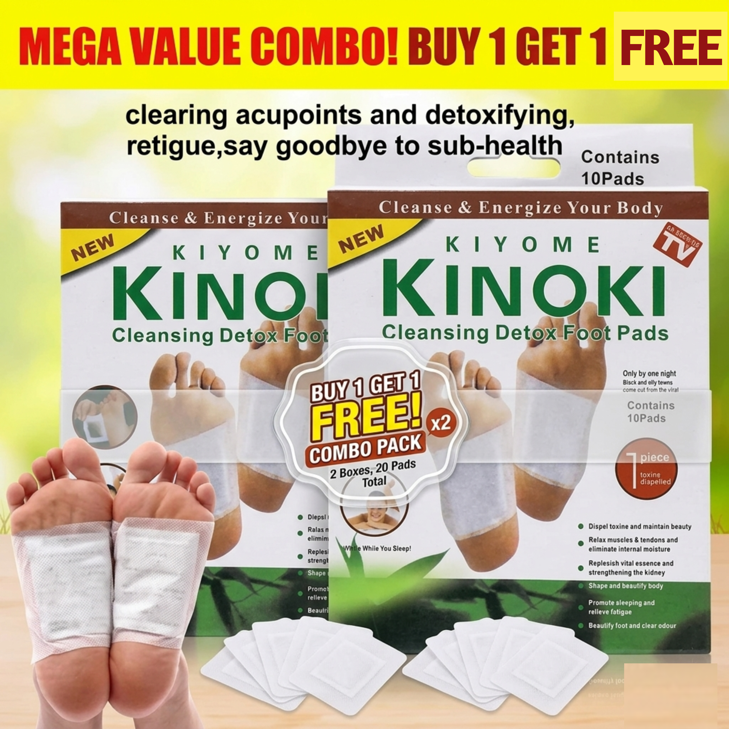 Buy 1 Get 1 Deal – Premium Herbal Detox Foot Pads (10+10 Pcs)