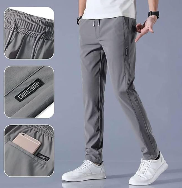 Combo of Men's Premium Stretchable Lycra Blend Elasticated Waist Regular Fit Track Pants, Jogger Bottoms<br> Pack of 2 — (Black + Grey)